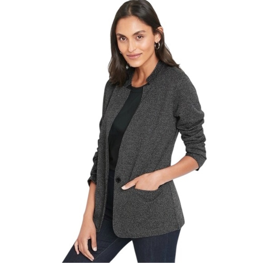 Banana Republic Inverted Collar Single Button Textured Knit Blazer